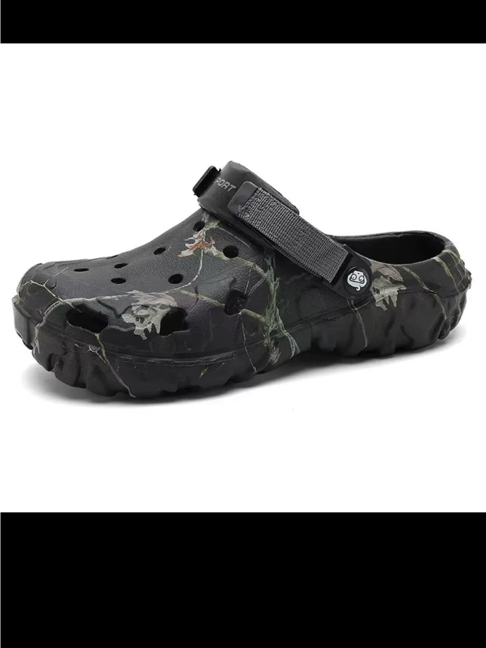 ' Black Camouflage Slip-On Clog with Adjustable Strap